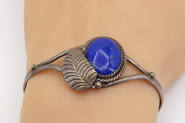 ROY BUCK NAVAJO 925 Silver - Vintage Lapis Lazuli Floral Cuff Bracelet - BT3192 - $124.59