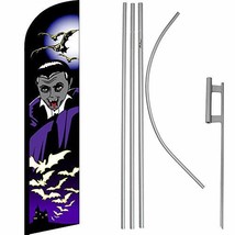 AES Halloween Vampire Black/Purple Windless Banner Flag &amp; 16&#39; Flagpole Kit/Groun - £55.05 GBP