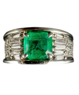 Holiday Sale- Natural Emerald &amp; Diamond Ring Band, Platinum, 11.14g, Siz... - $1,650.00