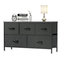 Dresser Wide Chest 5 Drawer Nightstand Fabric Wood Top Living Room Bedroom Hall - £43.95 GBP