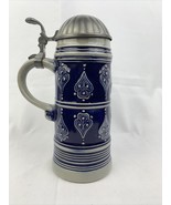 Original Gerzit Gerz German Beer Stein Pewter Lidded Cobalt Blue Spades ... - $77.49
