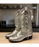 Vtg Wrangler Boots Silver Country Western W/ Beads 90s Women’s Size 6 M ... - $98.01
