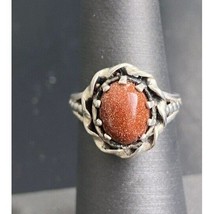 VINTAGE 925 STERLING SILVER AND GOLD SANDSTONE RING SIZE 4.5 SKY - $38.61