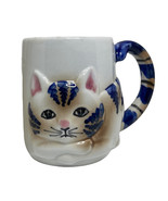 Pier 1 Imports 3D Kitten Cat Coffee Mug Blue White Tan Crossed paws Tail... - £9.94 GBP