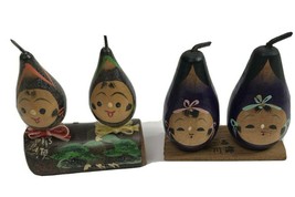 Japan Vtg Kokeshi Lot of 2 Wooden Vegetable Eggplant Anthropomorphic kitsch  - £17.02 GBP