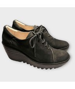 FLY LONDON Yumi Platform Wedge Bootie Women’s 39/8.5 Lace-Up Black Suede... - €56,06 EUR
