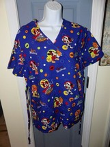 Disney Blue Mickey Mouse and Friends Halloween Scrub Shirt Size M Women&#39;s NWOT - £15.96 GBP