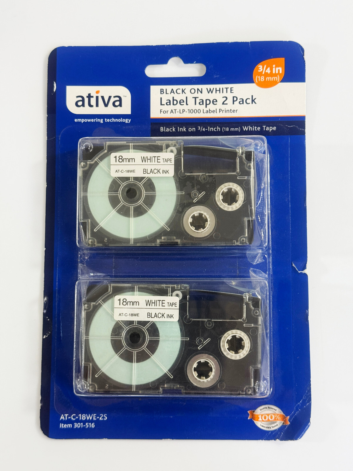 Ativa Black on White Label Tape 2 Pack For LP-1000 Label Printer 3/4in 18mm - $22.76