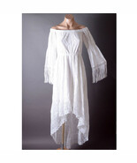 White Wedding Fringe Long Sleeve Lace Off Shoulder Boho Asymmetrical Dre... - $95.99 CAD