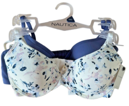 Lucky Brand Women&#39;s 2 Pack Super Soft Everyday Bra Size 34C Blue &amp; Ivory Floral - £21.35 GBP