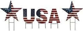 Metal USA Letter &amp; Two stars Yard Sign with Stake Patriotic Barn Garden ... - $53.28