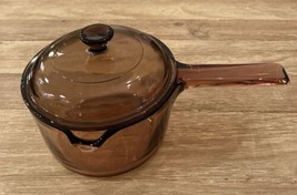 VISIONS Corning Ware Amber Glass Cookware 1L Sauce Pot Spout with Lid USA - $40.00