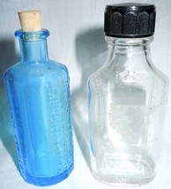 Vintage  Two Glass Bottles Blue Wheaton &amp; Clear Duraglow - $7.99