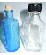 Vintage  Two Glass Bottles Blue Wheaton &amp; Clear Duraglow - $7.99