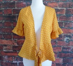 Forever 21 Women&#39;s Open Tie Front Top Blouse S Short Sleeve Marigold Yellow - £8.70 GBP