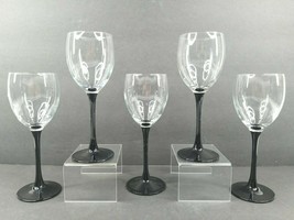 5 Luminarc France Black Stem Wine Glasses Vintage Arcoroc Elegant Barware Set - £38.75 GBP