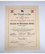 Vtg WW2 NY United War Fund 1945 Victory Campaign Meritorius Service Awar... - £27.60 GBP