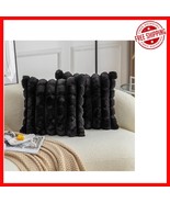 Elegant 18x18 Faux Fur &amp; Velvet Pillow Covers in Modern Black Plaid Design - $699.08 MXN