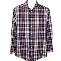 Mizzen + Main Leeward Dress Shirt Mens M Trim Fit Red Blue Plaid Long Sleeve - £43.14 GBP