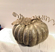 Elegant Thanksgiving Decorated Glittered Gold Pumpkin Tabletop Decor - £12.04 GBP