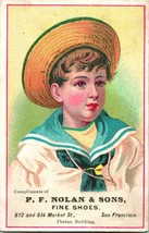 Victorian Trade Card P F Nolan San Francisco Fine Shoes - Boy In Sailor ... - £41.10 GBP
