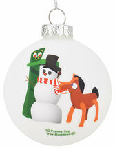 Tree Buddees Gumby and Pokey Building a Snowman Glass Bulb Christmas Orn... - $14.95
