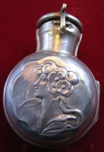 1890&#39;s British Sterling Silver Repousse Flask Perfume Bottle Holder Pendant 925 - £401.70 GBP