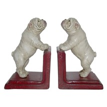 English Bulldog Cast Iron Bookends Heavy Collectable White Dog Book Ends New - £56.08 GBP