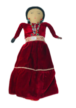Native American Vintage Navajo Red Velvet Cloth 12&quot; Doll Bead Necklace E... - £23.53 GBP