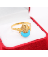 Joyería Egipcia Rey Tut Turquesa Anillo Oro Amarillo 18K Anillo Faraónico - $303.50