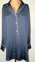 NWT New Designer Natori Womens M SleepShirt Cotton Dark Blue White Satin... - £142.44 GBP