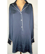 NWT New Designer Natori Womens M SleepShirt Cotton Dark Blue White Satin... - £142.44 GBP