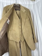 Mens 3 Piece Tan Corduroy Suit 44 Jacket 37x33 Pants Lined Vest Vintage 70s 80s - $144.99