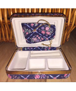 Vintage Collectible Jewelry Box Case Blue Floral 4.5x3.5 - £31.38 GBP