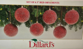 Red Textured Glass Christmas Ornaments Set Of 6 Vtg Dillards Trimmings Heavy - £21.30 GBP