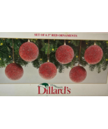 Red Textured Glass Christmas Ornaments Set Of 6 Vtg Dillards Trimmings H... - $26.72