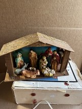 VTG Sears Nativity Set Hand Painted Paper Mache Musical Lighted set box ... - $44.50