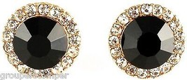 Post Earrings New Black Onyx 10mm Wide Simulated Stone with Crystal Rhinestones - £12.17 GBP