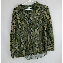H&amp;M Women&#39;s Long Sleeve Green Blouse With Snakeskin Design Size 14 - £13.14 GBP