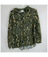 H&amp;M Women&#39;s Long Sleeve Green Blouse With Snakeskin Design Size 14 - £13.05 GBP