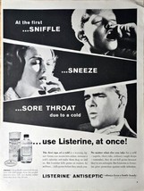 Listerine Antiseptic sniffle sneeze sore throat 1962 vintage print ad - $192.67 MXN