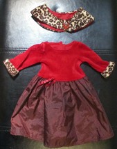American Girl Doll Christmas Dress With Leopard Print Stole 2005 - £15.15 GBP