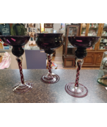 Set Of 3 Amethyst 10&quot; Swirl Stem Hand Blown Glass Goblets - $1,387.02 MXN