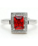 2CT Emerald Cut Lab Created Ruby Ring In 14K White Gold Plated - $1,919.12 MXN