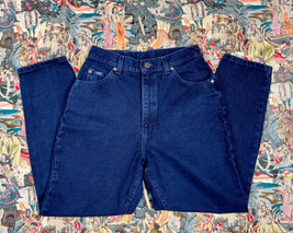 Vtg 1980s Lee High Waist Dark Blue Denim Tapered Mom Jeans Sz 12P 29 Waist - $58.05
