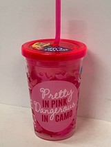 &quot;Pretty In Pink Dangerous In Camo&quot; 10 Oz Kids Tumbler Cup W/ Straw Bpa Free - £7.12 GBP