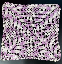 Vintage Hand Crocheted Doily Purple &amp; White 11&quot; - £8.53 GBP