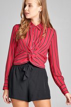 Twisted Detail Stripe Print Woven Shirt - $35.99