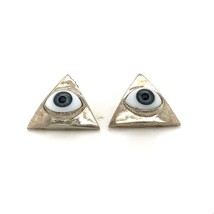 Vintage Sterling Signed 925 3D Gray Evil Eye Egyptian Pyramid Post Stud Earrings - £35.82 GBP