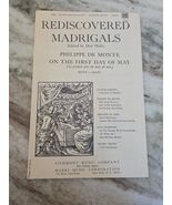Rediscovered Madrigals Philippe De Monte 1st Day of May Don Malin sheet ... - $4.95